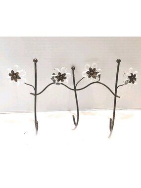 Pier 1 Imports 12.75" x 7" Metal Jeweled Floral Hanger With 3 Hooks Bronze READ